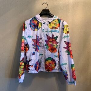 Members Only Size XL Rick & Morty All Over Print Hooded Jacket Windbreaker A38